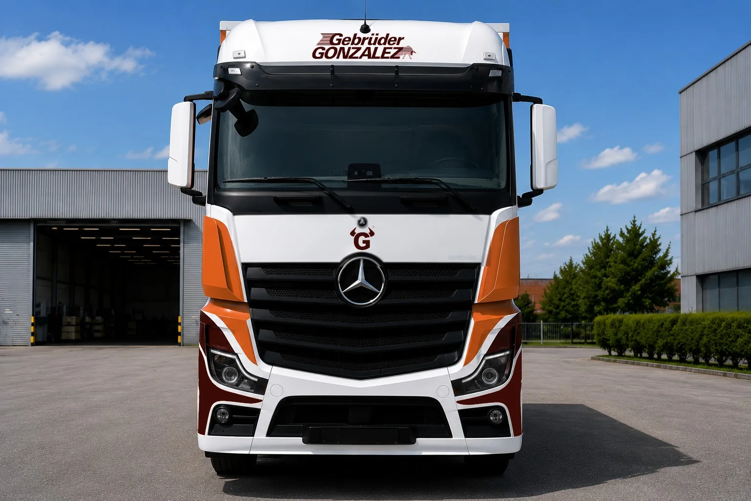 Frontansicht des neuen Mercedes-Benz Actros der Gebrüder GONZALEZ AG