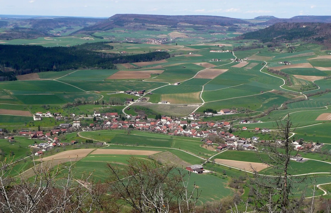 Blick vom Schleitheimer Randenturm auf Beggingen im Randental