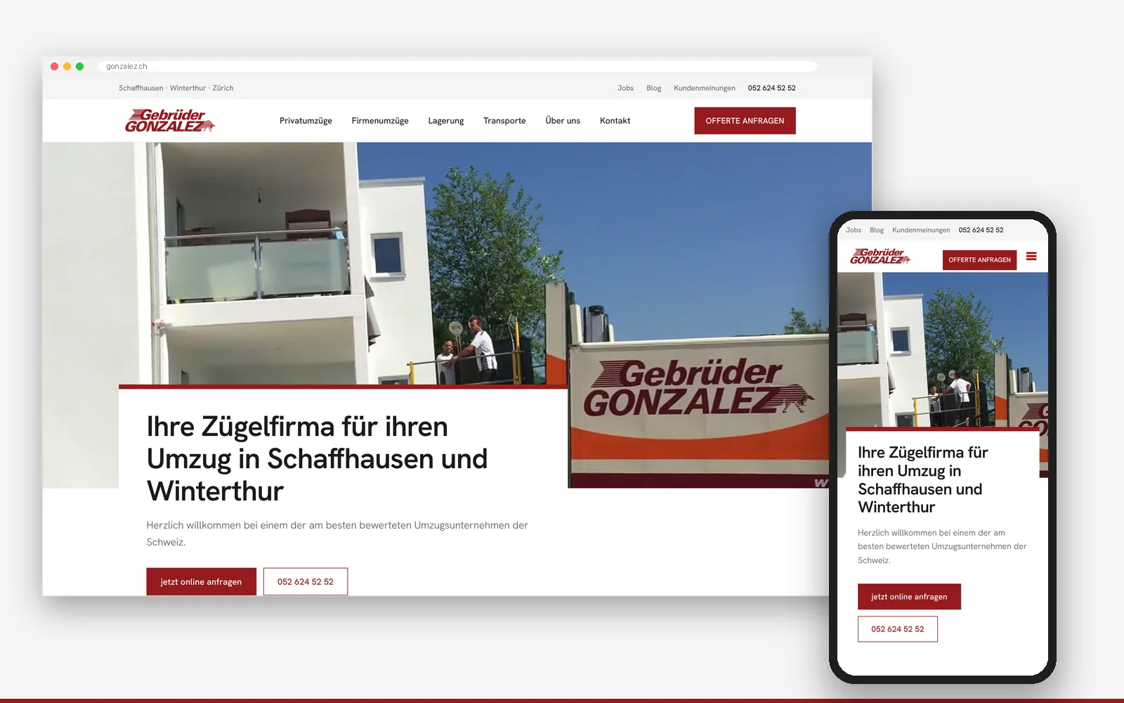 Die neue Website gonzalez.ch auf Desktop und Smartphone
