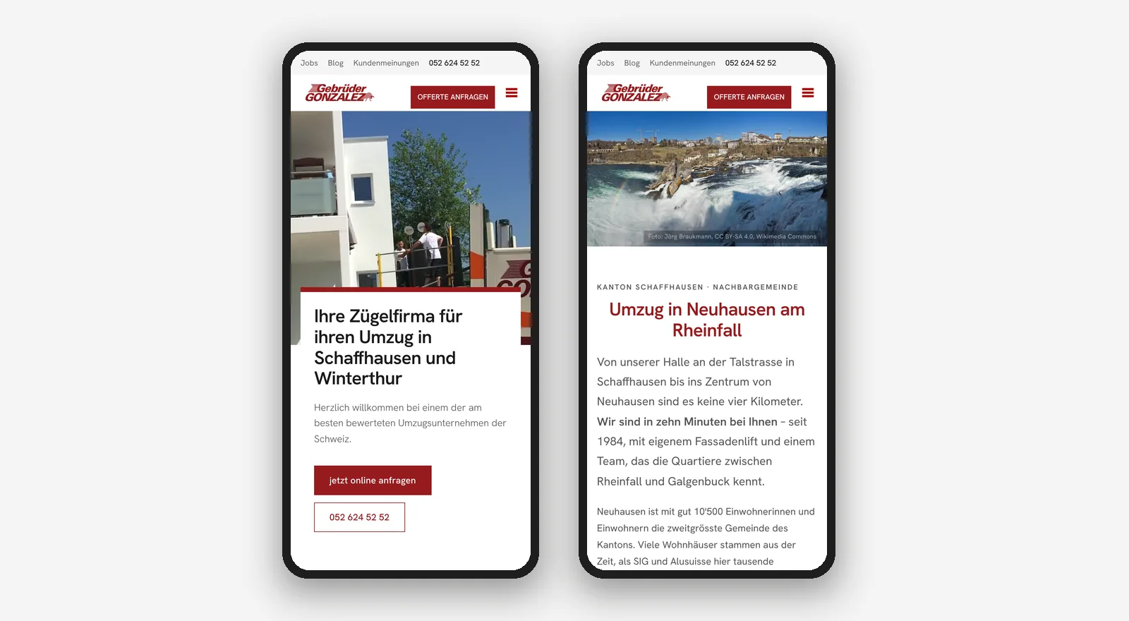 gonzalez.ch auf dem Smartphone: Startseite und Gemeindeseite